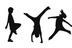 Silhouettes of children playing/exercising